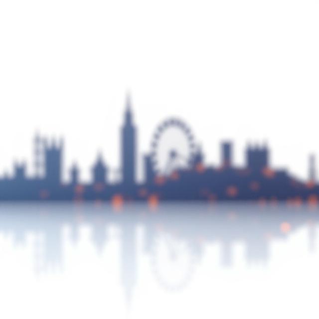 Artistic representation of London landmarks interwoven with abstract textile patterns